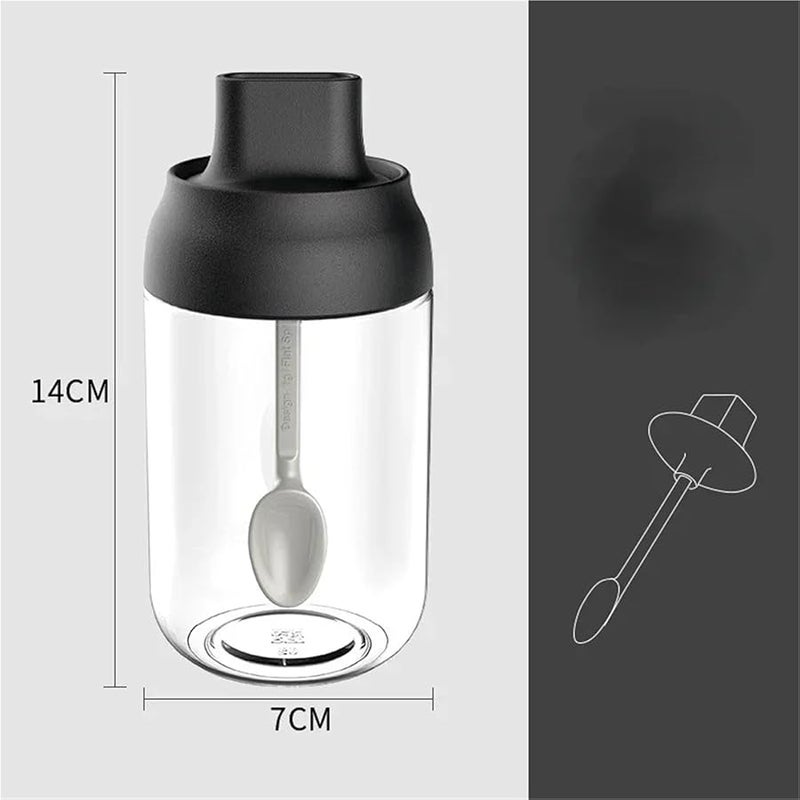 Black 2pcs 250ml Multi Functional Seasoning Pots Spice Jars Oil Bottles Sugar Bowls Salt Containers With Spoons - Image 2